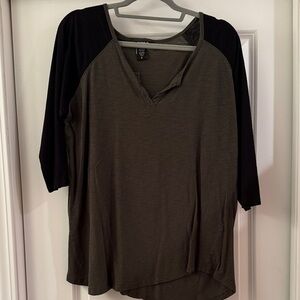 Torrid Olive and Black V-Neck Baseball Tee